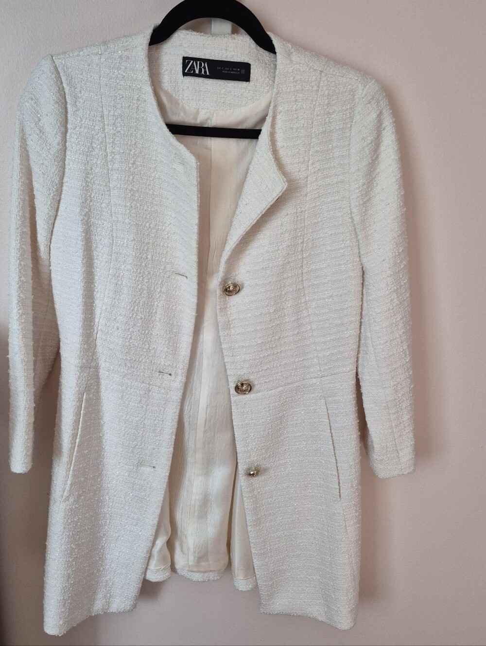 Zara Women’s Tweed Cream Long Jacket